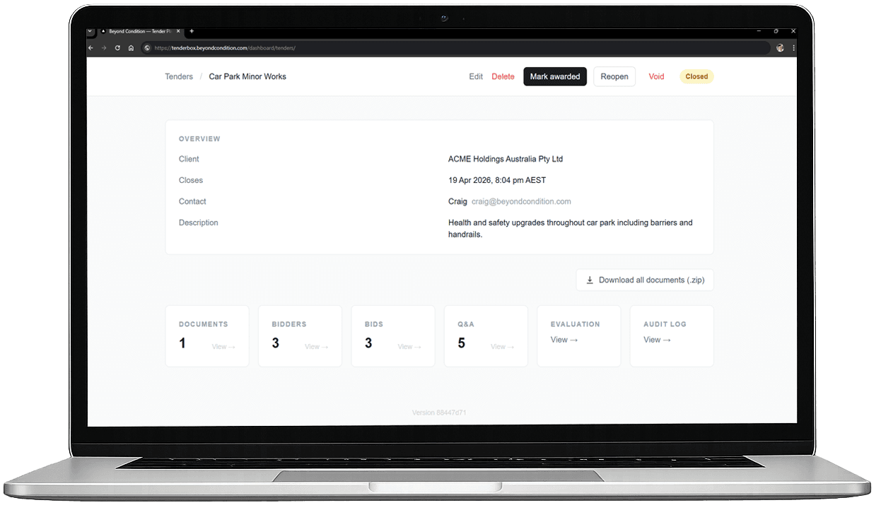 TenderBox tender overview